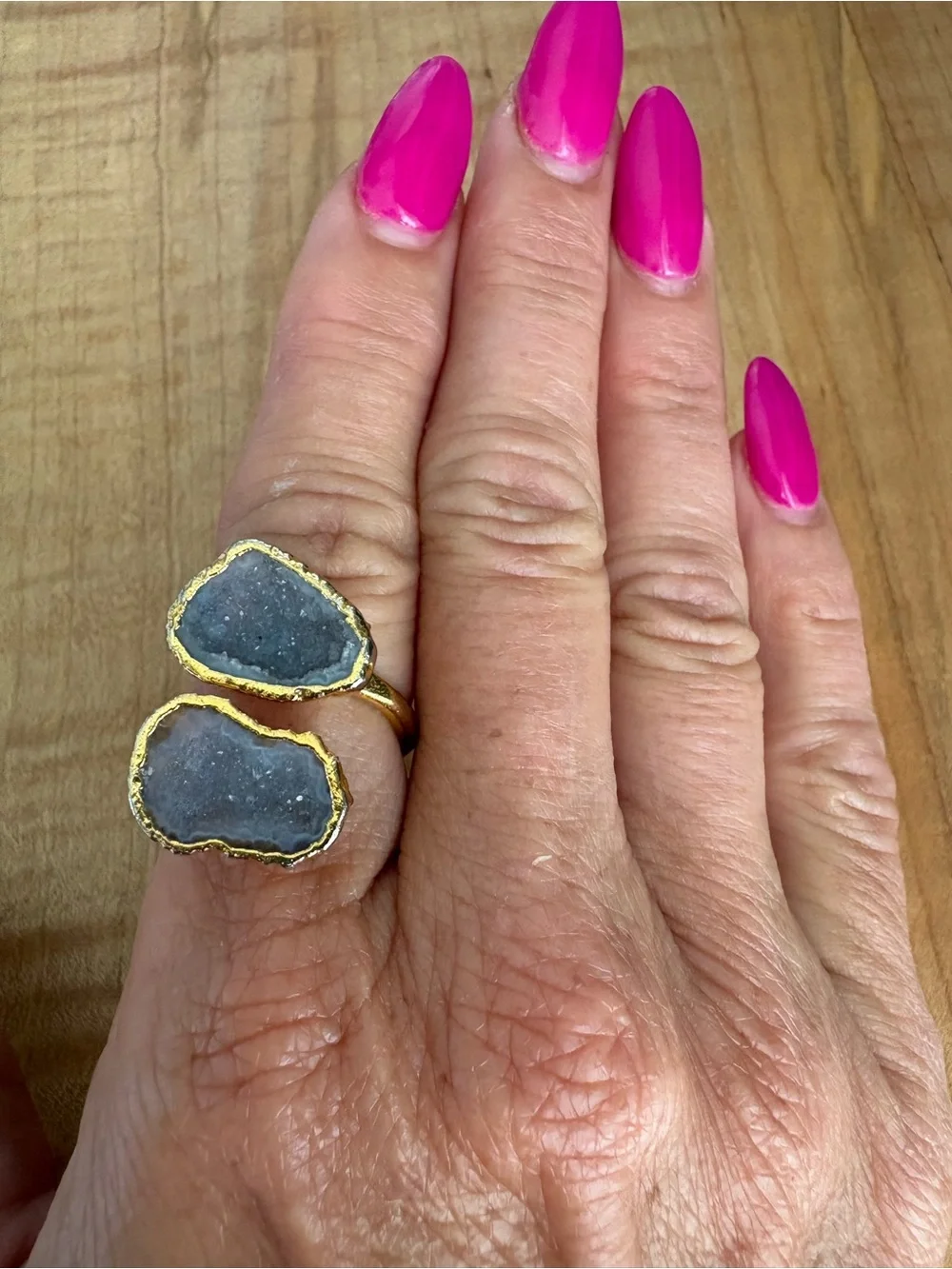 Robyn Rhodes Druzy Open Ring with Gold Trim - adjustable